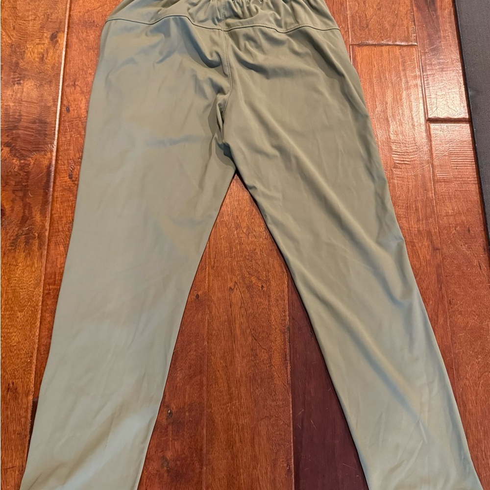 Light Olive Green Elastic Waistband Full-Length Pants